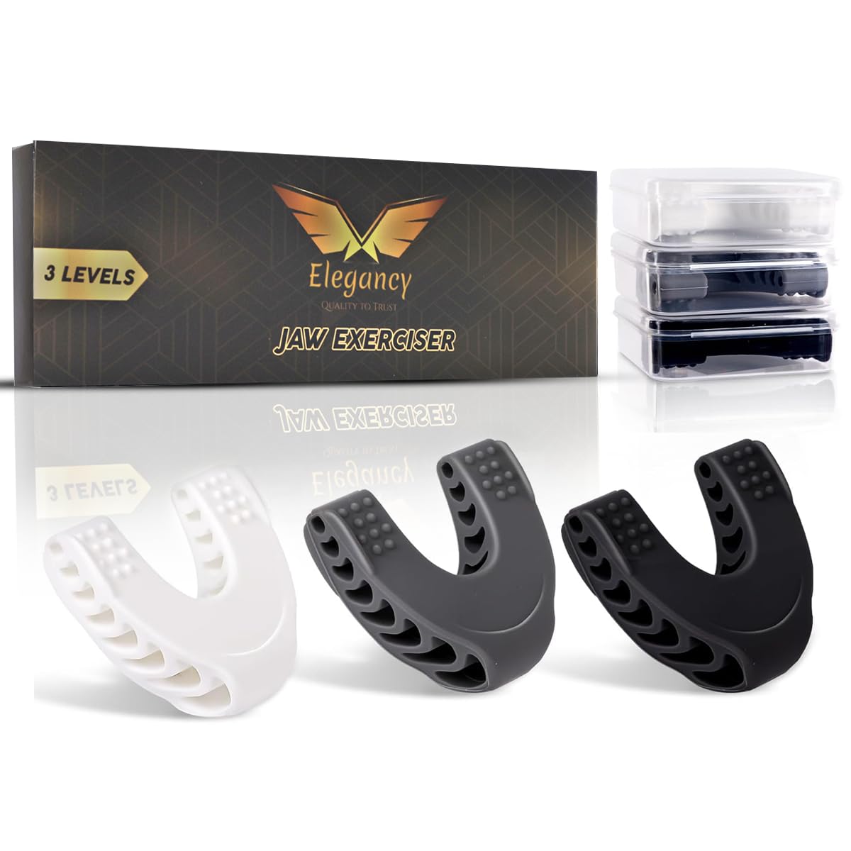 Elegancy Premium Jaw Exerciser 3 Strengths Jaw Shark | Jawline Exerciser | Non-Toxic Silicone Jaw Trainer Double Chin Exerciser Men & Women | Jaw Toner Mewing Device Jaw Sharpener (U-Design)