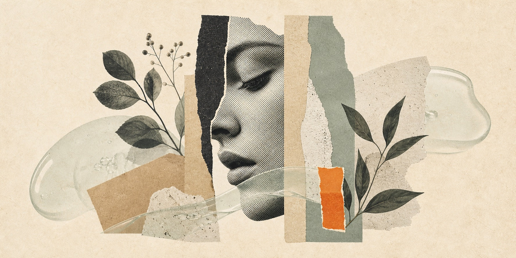Whiskley gentle cleansing gel collage with gel film, rinse water, and botanical paper forms